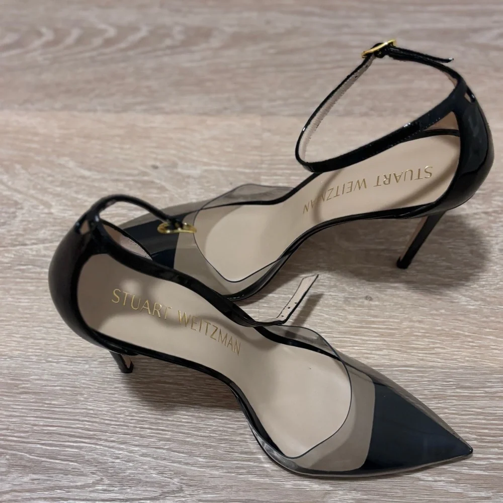 Stuart Weitzman PVC black leather ankle strap heel size 12. - Picture 5 of 14